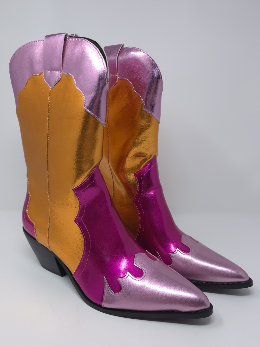 BERNESS Kitty Metallic Cowboy Boots Pink Gold Size 10 NEW
